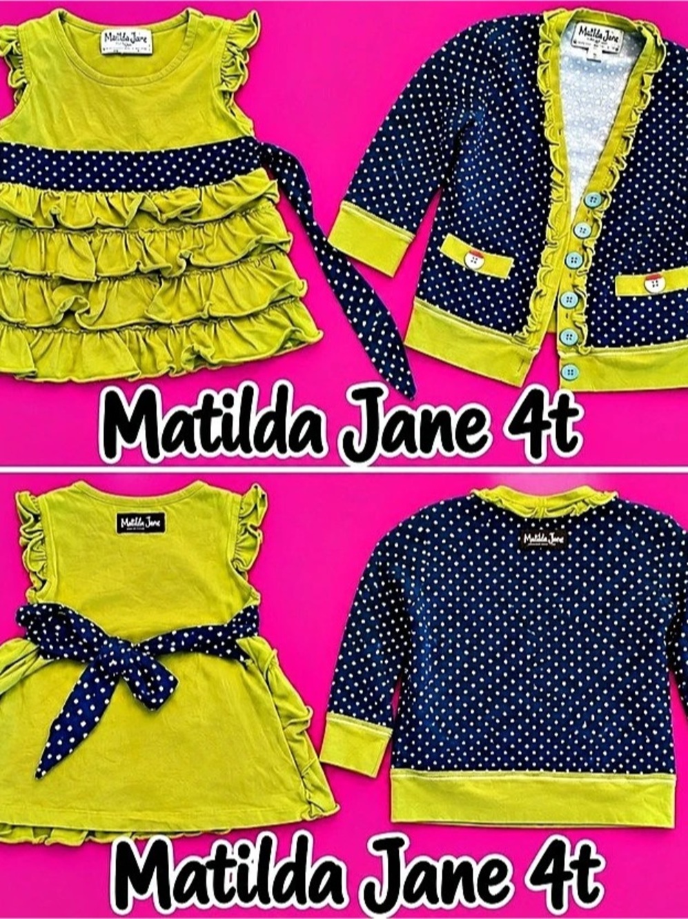 Matilda Jane cardigan sweater Girls Size 4T Yellow & Blue tunic/Dress Set